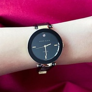ANNE KLEIN美國品牌 12點鐘鑽石時標 鏡面黑圈印刷 古董錶
