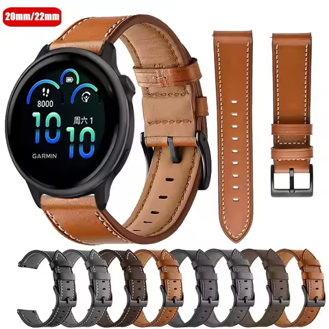 22mm 20mm Leather Strap For Garmin Vivoactive 6 5 4 3/Venu 3 2 SQ Band For Garmin Forerunner 55 158 