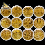 Gold coin symbol of 12 Zodiac signs constellation Zodiac sign lucky astrology