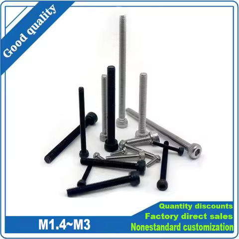 50pcs M1.4 M1.6 M2 M2.5 M3 304 A2 Stainless Black 12.9 Grade Steel DIN912 Hexagon Hex Socket Head Ca