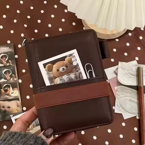 Japanese Retro Ledger Dark Brown M5 Loose-leaf Ledger Leather Card Book Polaroid Three-inch Photo Al