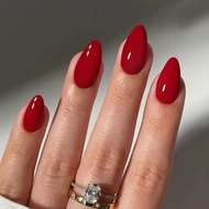 MERAH [24pcs/FREELEM] OVAL RED FAKE NAILS OVAL MAROON RED NAILS