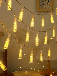 1入組LED水晶泡泡酒瓶串燈，室內外帳篷庭院房間裝飾，節日派對，1.5米10燈