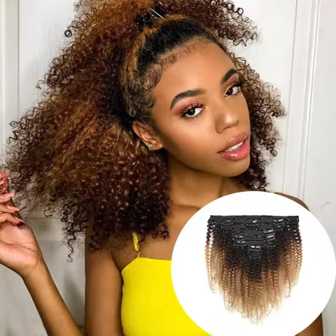 Hair Clip Ombre Color T1b/4/27 3 Tone Brazilian Remy Hair Bundles Afro Kinky Curly Hair Clip Ins Ext