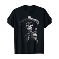 Machine Washable Top| Men'S Vintage Skeleton Tequila Graphic Tee - Dia De Los Muertos, 100% Cotton, 