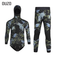 [ตำนาน6] Ouzo Men Spearfishing Wetsuit Neoprene 3mm 1.5mm Open Cell Camouflage Diving Suit 2pcs Set 