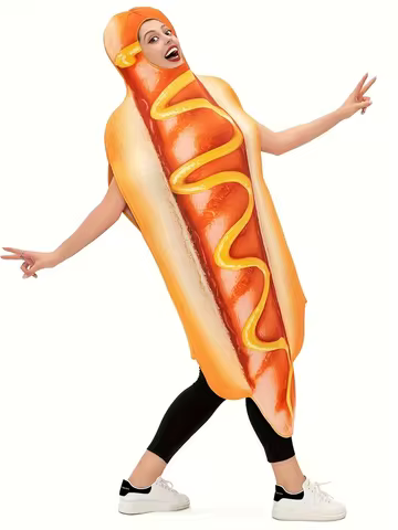 Adult Hot Dog Costume Unisex Funny Novelty Halloween Onesie Jumpsuit Party Mascot Outfit Cosplay Sui