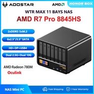 AOOSTAR WTR MAX AMD R7 PRO 8845HS 11 Bays NAS Mini PC With Screen 2*DDR5 SSD*5 6*SATA bays SFP+ 10G*