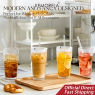 1/2-Pack 20 oz Ribbed Tumblers with Lids & Glass Straws – Vintage Iced Coffee, Reusable Smoothie & C