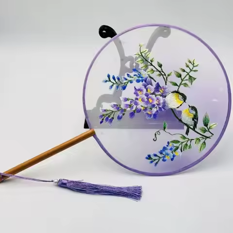1PCS Embroidery Fan Embroidery Lotus Round Fan Silk Surface Blue Peony Embroidery Fan Embroidery Lot
