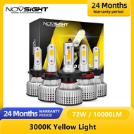 NOVSIGHT H7 LED ไฟหน้าสำหรับรถ H4 LED H1 H3 H11 9005 9006 HB4 72W 10000LM 3000K สีเหลืองไฟหน้าอัตโนมัติหมอกหลอดไฟ