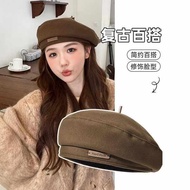Beret cap woman Woolen Beret Simple Design Breathable Korean Style Octagonal Hat 2024 New Style Fema