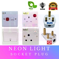 [SIRIM] BIG NEON SWITCH SOCKET PLUG TOP Wall Switches Slim Modern Switch Design 13A 15A 20A PLUG 13A
