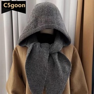 C5GOON Fashionable Balaclava Solid Color Knitted Hats Scarves Winter Warm Knitted Cap Neck Protectio