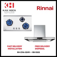 RINNAI RH-C91A-SSVR CHIMNEY HOOD + RB-93US 3 BURNER STAINLESS STEEL BUILT-IN HOB BUNDLE