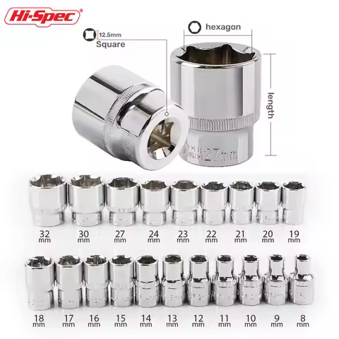 Hi-Spec 8-36mm 1/2" Drive Deep Impact Socket Set CR-V Steel Ratchet Wrench Socket Hex Sockets Nut Re