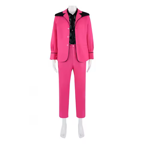 Movie Elvis Presley Costume Pink Lacket Black Lace Shirt Uniform Men Fashion Outfits Halloween Carni