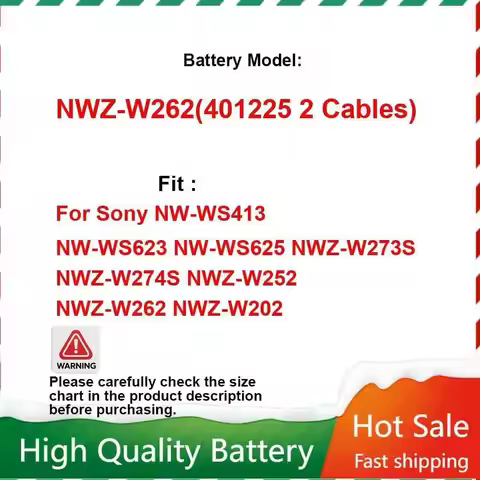 90mAh Battery 401225 (2line) for Sony NW-WS413 NW-WS623 NW-WS625 NWZ-W273S NWZ-W274S NWZ-W252 NWZ-W2
