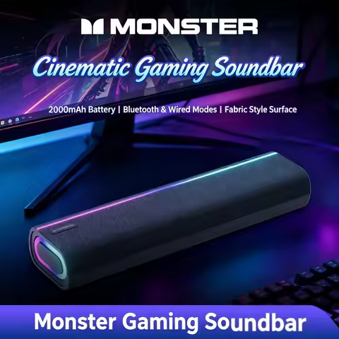 Monster YS02 Gaming Bluetooth 5.4 Speakers for PC Desktop Soundbar with Deep Bass RGB 2000mAh USB Co