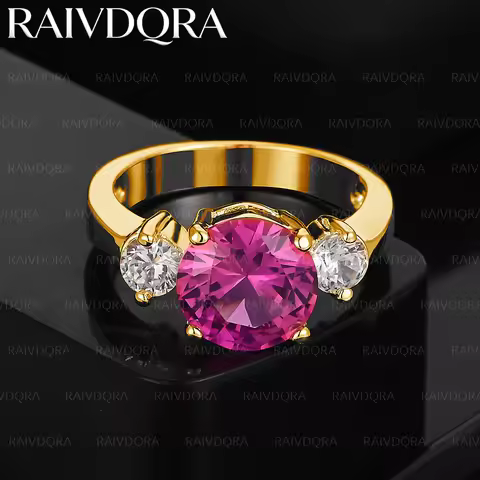 18K Gold Plated 8 Size Pink Zircons Round Wedding Ring For Women Men Fashion Jewelry Simple Grace No
