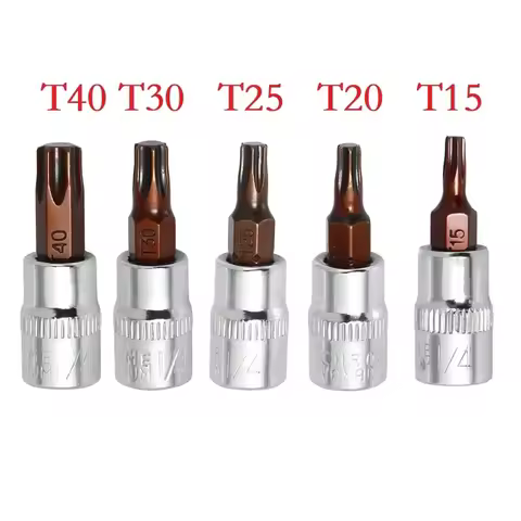 Socket Wrenches Screwdriver Bit Hex Shank T15 T20 T25 T30 T40 Torx Screwdriver Bits 1/4 Inch Drive S