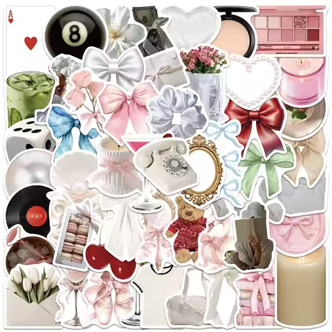50Pcs ​Cute Pink Girls Stickers Ins Style Coquette Cartoon Decoration DIY Skateboard Fridge Guitar P