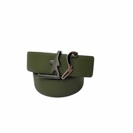 FERRAGAMO綠色荔枝皮銀扣Logo皮帶