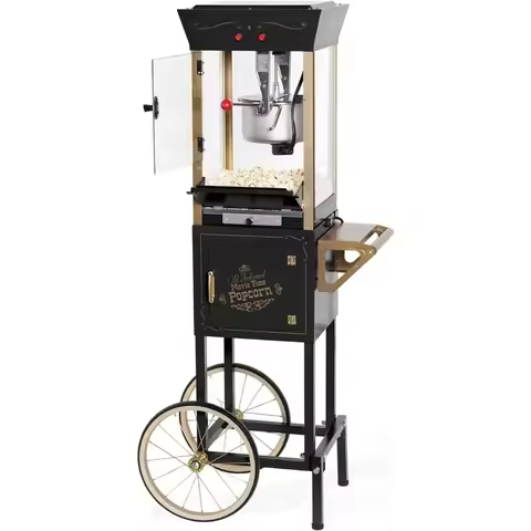 Popcorn Maker Machine, Professional Cart With 8 Oz Kettle Makes Up to 32 Cups, Vintage Popcorn Machi