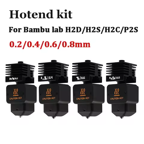 New High Quality H2D H2S H2C Hotend Kit with 0.2/0.4/0.6/0.8mm Hardened steel Nozzle Replace Hotend 