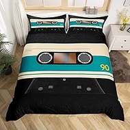 80s Audio Cassette Duvet Cover S Size, Retro Tape Print Musical Theme Comforter Cover Set for Childr