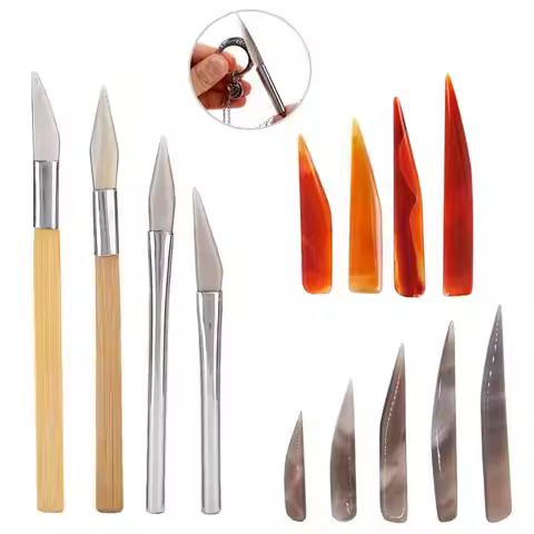 1-6Pcs Agate Knife Agate Burnisher Polishing Knife Edge With Bamboo Handle Jewelry Making Tools Vari