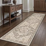 PureCozy Vintage Runner Rug 3x8 Washable Hallway Bedroom Rug Kitchen Taupe Brown Indoor Non Slip Liv