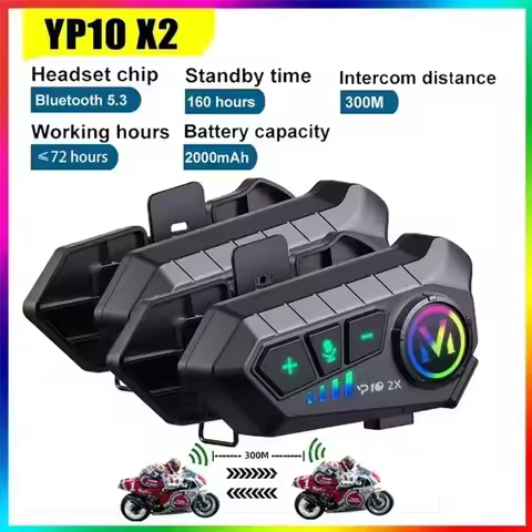 Y10 2X Motorcycle Helmet Headset BT5.3 For 2Riders Intercom 300M Waterproof Music Sharing Motorcycle