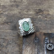 Zamrud Zambia Batu Permata Asli Cincin Perak Zambia Emerald Natural Gemstone Silver Ring