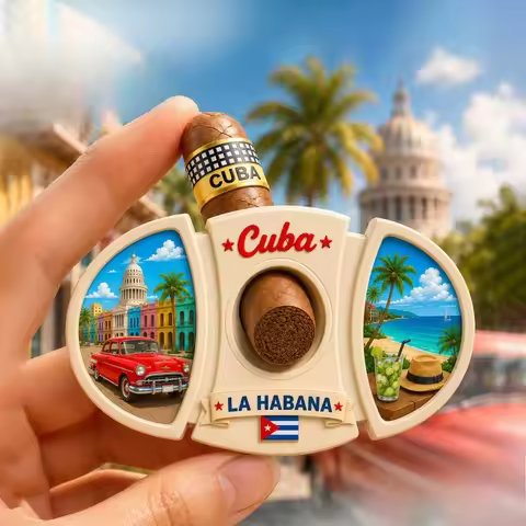 Cuba Cigar Red Car Fridge Magnet - Retro 3D Caribbean Souvenir Unique Island Gift for Travel & Tropi