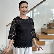 เสื้อลินินผู้ใหญ่ แต่งลูกไม้คอตตอนนิ่ม อก 38" 40" 42" 44" 46" 48" 50" อินกะออย สีส้ม/ขาว/เบจ/ชมพู/เท