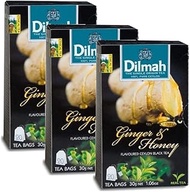 Dilmah Ginger and Honey Flavored Ceylon Black Tea - 20 Tea Bags X 3 Pack - Sri Lanka Ceylon Dilmah Ginger Honey Tea Real Tea