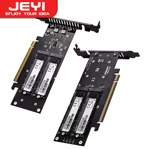 JEYI 4 SSD to PCIE 4.0 Expansion Card, 4 NVMe M.2 M key SSD To PCIe X16 Adapter, up to 256 Gbps, Sup