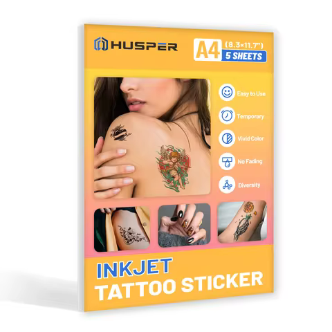 5 Sheets A4 Size Tattoo Sticker Paper, Waterproof Temporary Clear Printable Tattoo Transfer Paper, 8