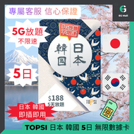 5G 極速無限 日本 韓國 5日 5G 數據放題 外遊數據卡 數據上網卡 旅行 5G LTE 無限數據卡 使用限期 31/3/2027