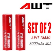 AWT 18650 Red 3000mAh Battery High Firing3.7V Size 40A