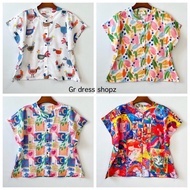 June shop Label Cotton Shirt Chinese Collar Cute Print Bust 42 Inches Length 21