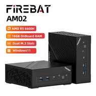 （One-year warranty）FIREBAT AM02 Mini PC, Black, AMD Ryzen 5 6600H, 16GB Onboard Memory, 512GB SSD, W