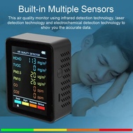 Monitor Kualiti Udara Digital 6 dalam 1 HCHO CO2 TVOC Monitor Suhu dan Kelembapan LCD Paparan Skrin 