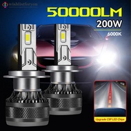Wishlistforyou 1Pc 200W Car LED Headlight H1 H8 H11 HB3 HB4 9005 9006 H4 H7 LED Lights 6000K 50000LM