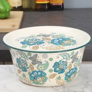 Enamel Enamel Pot Enamel Bowl with Lid Enamel Soup Pot Enamel Oil Pot with Lid Retro Pattern Salad B