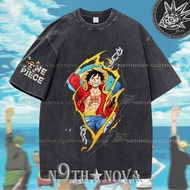 24h Shipping N9THNOVA One Piece Embroidery Anime Style Printed Washed Cotton T-shirt Oversize 8