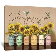 God Says You Are Canvas Wall Art Inspirational Quotes Motivational Yellow Sunflower Bird Wall Art Pa