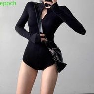 EPOCH Seamless Bodysuits, Zipper Underwear Slim Fit Shapewear, Simple Long Sleeve Stand Collar Botto