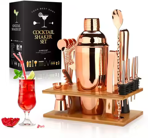 Cocktail Shaker Making Set,16pcs Bartender Kit For Mixer Wine Martini, Stainless Steel Bar Tools, Ho